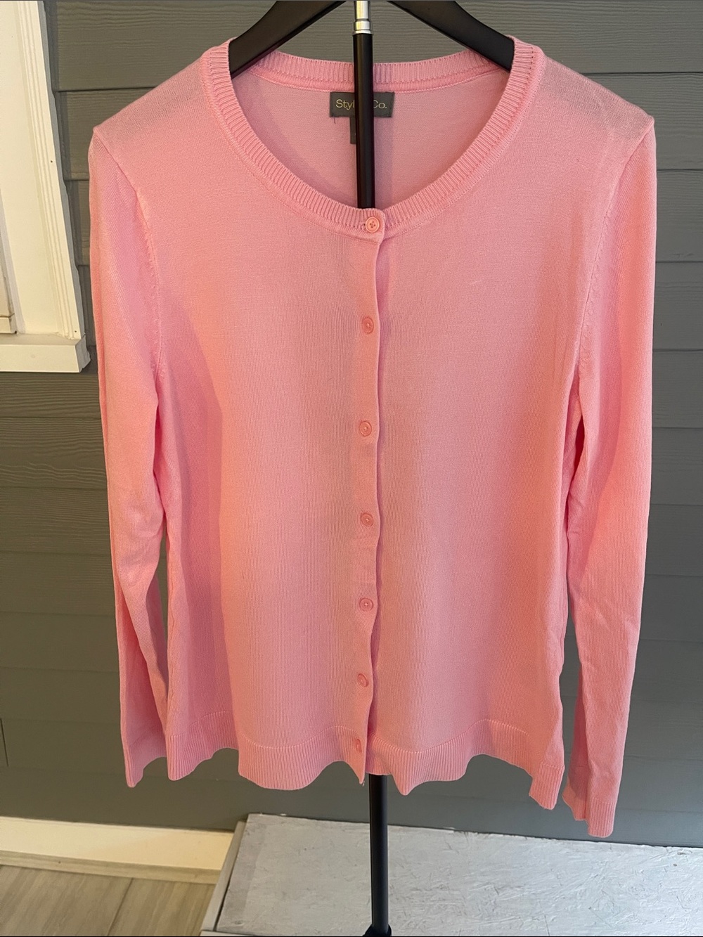 Style & Co. Pink Button-Front Crewneck Cardigan Size Medium